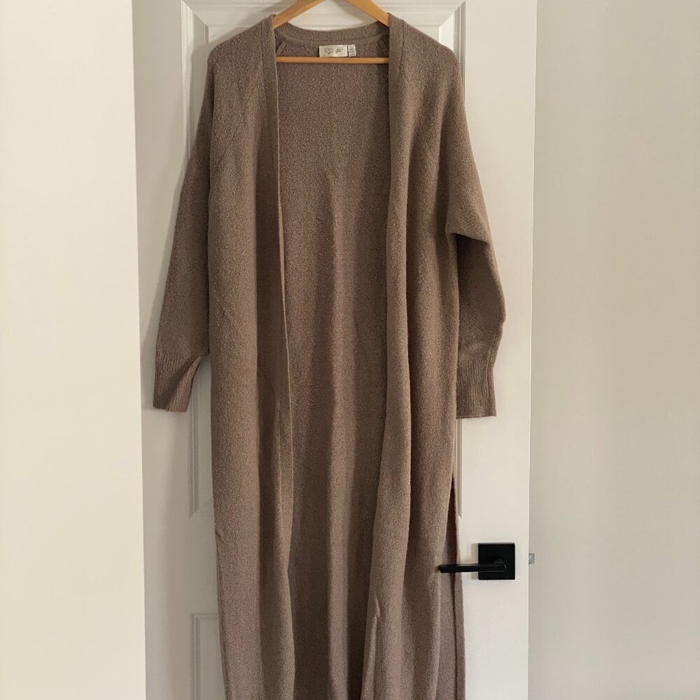 RD Style Taupe Longline Cardigan – Size L – Soft Bouclé Texture – Duster Style